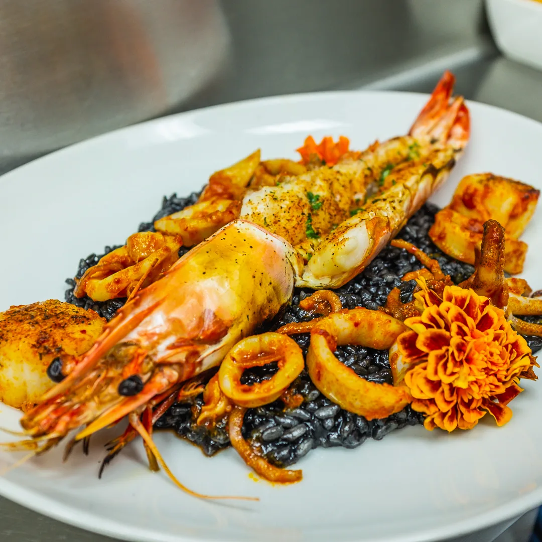 Black ink risotto with prawns